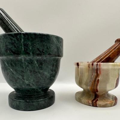 Stone Mortar & Pestle Sets – Green Marble & Multicolor Onyx