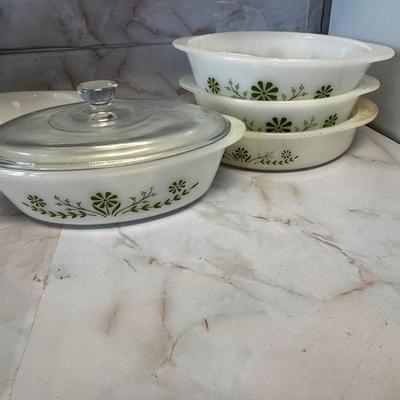 Vintage Glasbake casserole dishes.