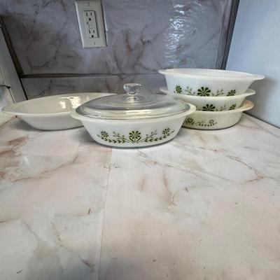 Vintage Glasbake casserole dishes.