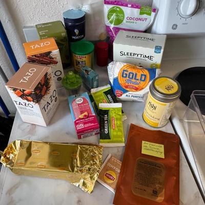 Various food and beverage items.