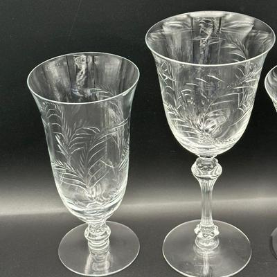 Etched Crystal Stemware with Ornate Stem