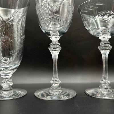 Etched Crystal Stemware with Ornate Stem