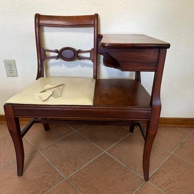 Vintage Telephone Gossip Bench with Side Table & Shelf