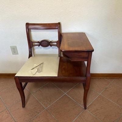 Vintage Telephone Gossip Bench with Side Table & Shelf