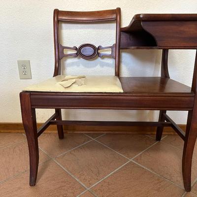 Vintage Telephone Gossip Bench with Side Table & Shelf