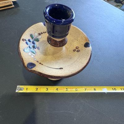 Tonala Mexican Folk Art Pottery Candle Holder