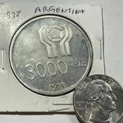 Argentina 1978 Uncirculated Condition 3000 Pesos Silver Coin KM#80 as Pictured.