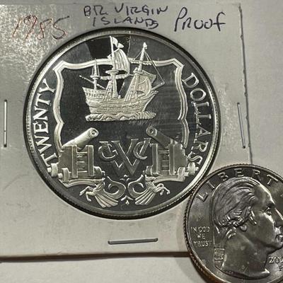 BRITISH VIRGIN ISLANDS 1985 PROOF $25 SILVER COIN AS PICTURED.