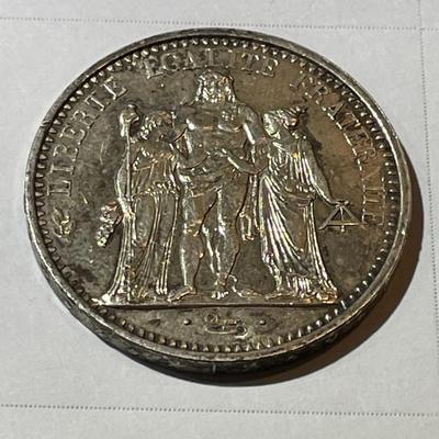 France 1967 Uncirculated Condition Toned "Hercules" Large 10-Francs Silver Coin as Pictured.