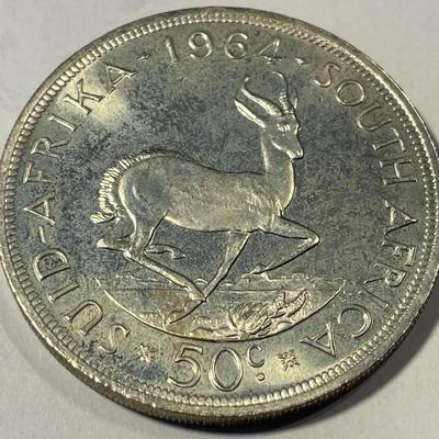 South Africa 1964 Choice BU Proof-Like 50 Cents Silver Coin KM#62 as Pictured.