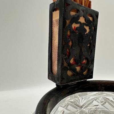 Cut Crystal & Sterling Silver Ashtray with Match Holder