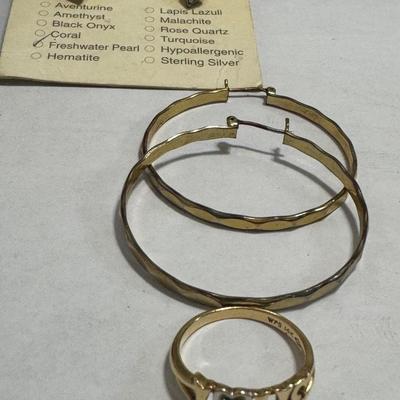14k gold ring, Gruen ladies watch, Natural Treasure earrings.
