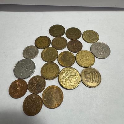 Collection of various foreign coins.