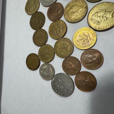 Collection of various foreign coins.