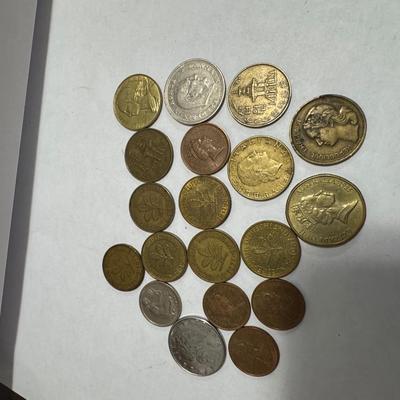 Collection of various foreign coins.