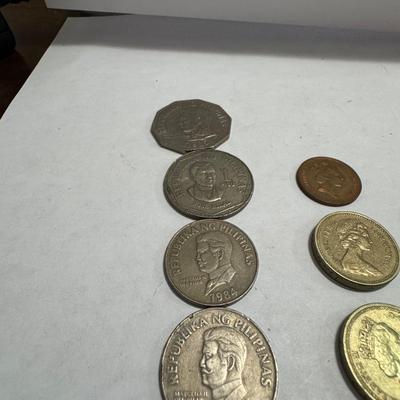 Collection of various foreign coins.