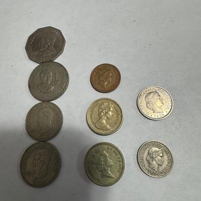 Collection of various foreign coins.