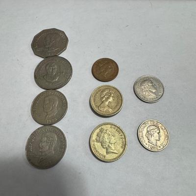 Collection of various foreign coins.