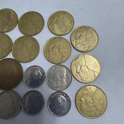 Collection of various foreign coins.