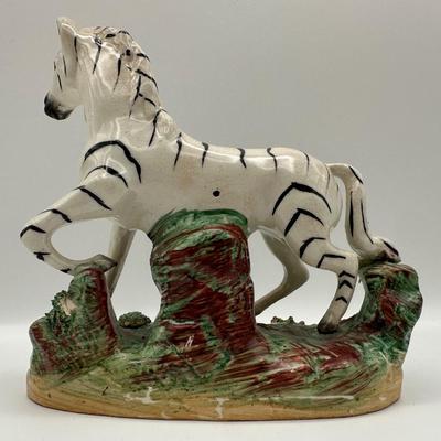 Vintage Old Staffordshire Ware Zebra Figurine, England