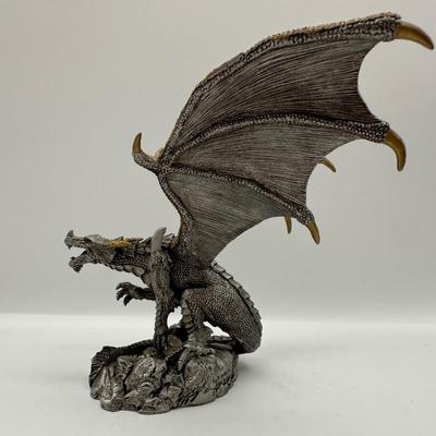 Pewter Dragon Sculpture “Mater” by SL & Shayn Garrity (2003) on Wooden Base