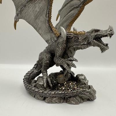 Pewter Dragon Sculpture “Mater” by SL & Shayn Garrity (2003) on Wooden Base