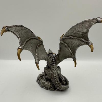 Pewter Dragon Sculpture “Mater” by SL & Shayn Garrity (2003) on Wooden Base