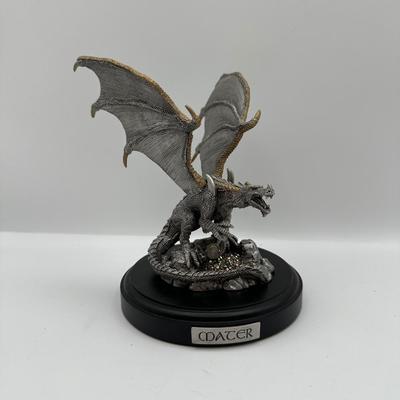 Pewter Dragon Sculpture “Mater” by SL & Shayn Garrity (2003) on Wooden Base