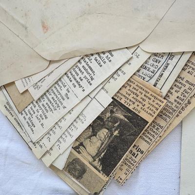 Sale Photo Thumbnail #141: Do you like to read old letters? This handwritten lot goes into stories written long ago. Fun newspaper clippings and other ephemera . All posted.. Great for inspiration, scrapbook, art or stamp collecting.