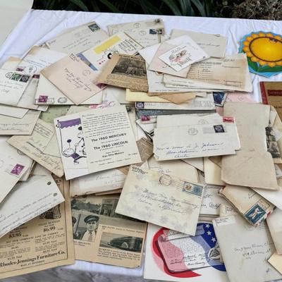 Sale Photo Thumbnail #146: Do you like to read old letters? This handwritten lot goes into stories written long ago. Fun newspaper clippings and other ephemera . All posted.. Great for inspiration, scrapbook, art or stamp collecting.