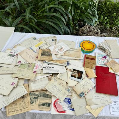 Sale Photo Thumbnail #134: Do you like to read old letters? This handwritten lot goes into stories written long ago. Fun newspaper clippings and other ephemera . All posted.. Great for inspiration, scrapbook, art or stamp collecting.