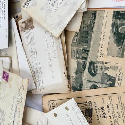 Sale Photo Thumbnail #139: Do you like to read old letters? This handwritten lot goes into stories written long ago. Fun newspaper clippings and other ephemera . All posted.. Great for inspiration, scrapbook, art or stamp collecting.