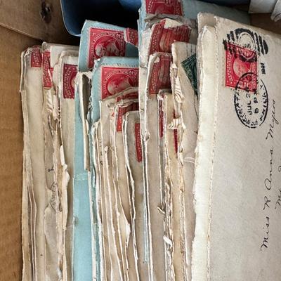 Sale Photo Thumbnail #155: Letter and photo cards from the early 1900s, written in the ink penmanship of the time. Great for inspiration, scrapbook, art or stamp collecting. . Interesting to delve into for insight into the time period. All are open, posted, dirty but readable and m