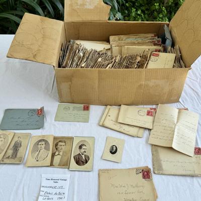 Sale Photo Thumbnail #147: Letter and photo cards from the early 1900s, written in the ink penmanship of the time. Great for inspiration, scrapbook, art or stamp collecting. . Interesting to delve into for insight into the time period. All are open, posted, dirty but readable and m