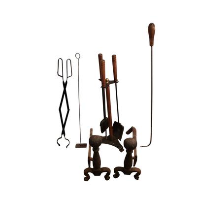 Cast Iron Fireplace Andirons and Tool Set (LR-KD)