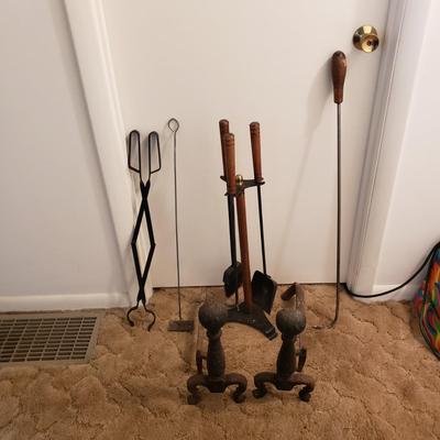 Cast Iron Fireplace Andirons and Tool Set (LR-KD)