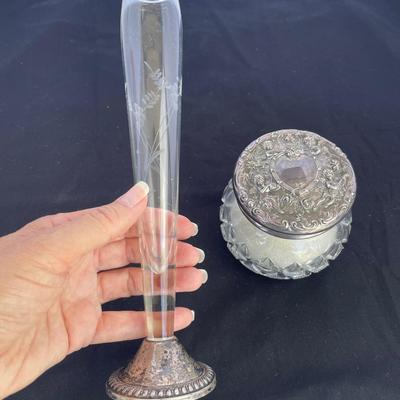Vintage Sterling Silver Bud Vase and Victorian Vanity Jar