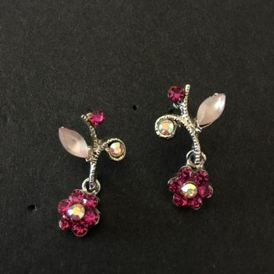 Beautiful, rhinestone, flower, dingle stud earrings