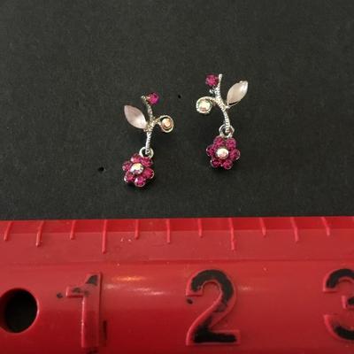 Beautiful, rhinestone, flower, dingle stud earrings