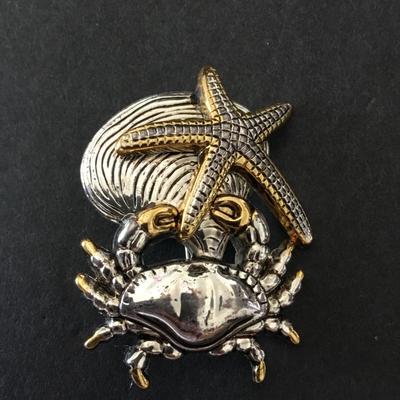 Vintage Best crab starfish, shell, ocean, brooch, signed