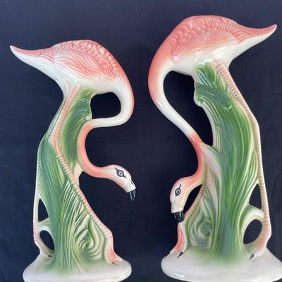 Pair of Art Deco Ceramic Pink Flamingos
