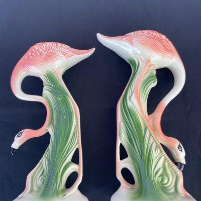 Pair of Art Deco Ceramic Pink Flamingos