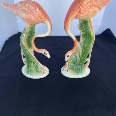 Pair of Art Deco Ceramic Pink Flamingos