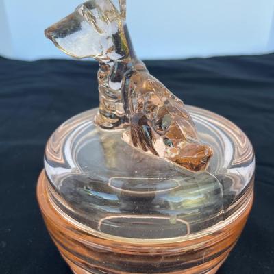 Vintage Pink Glass Dog Powder Jar
