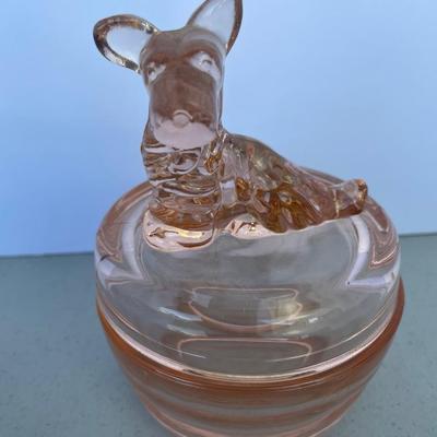 Vintage Pink Glass Dog Powder Jar
