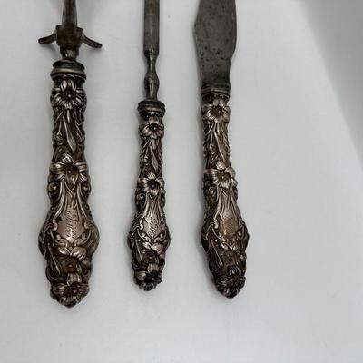 Antique Sterling Silver Art Nouveau Floral Carving Set