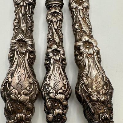 Antique Sterling Silver Art Nouveau Floral Carving Set