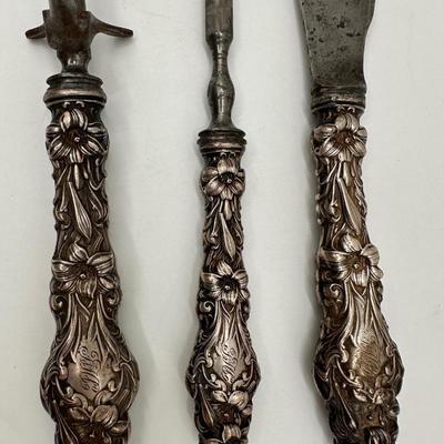 Antique Sterling Silver Art Nouveau Floral Carving Set