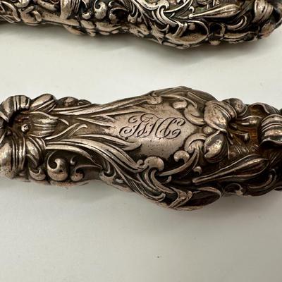 Antique Sterling Silver Art Nouveau Floral Carving Set
