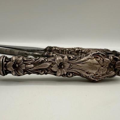 Antique Sterling Silver Art Nouveau Floral Carving Set
